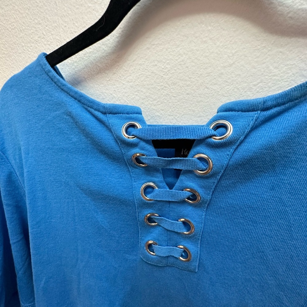 Short Sleeve Blue Lace up Shirt